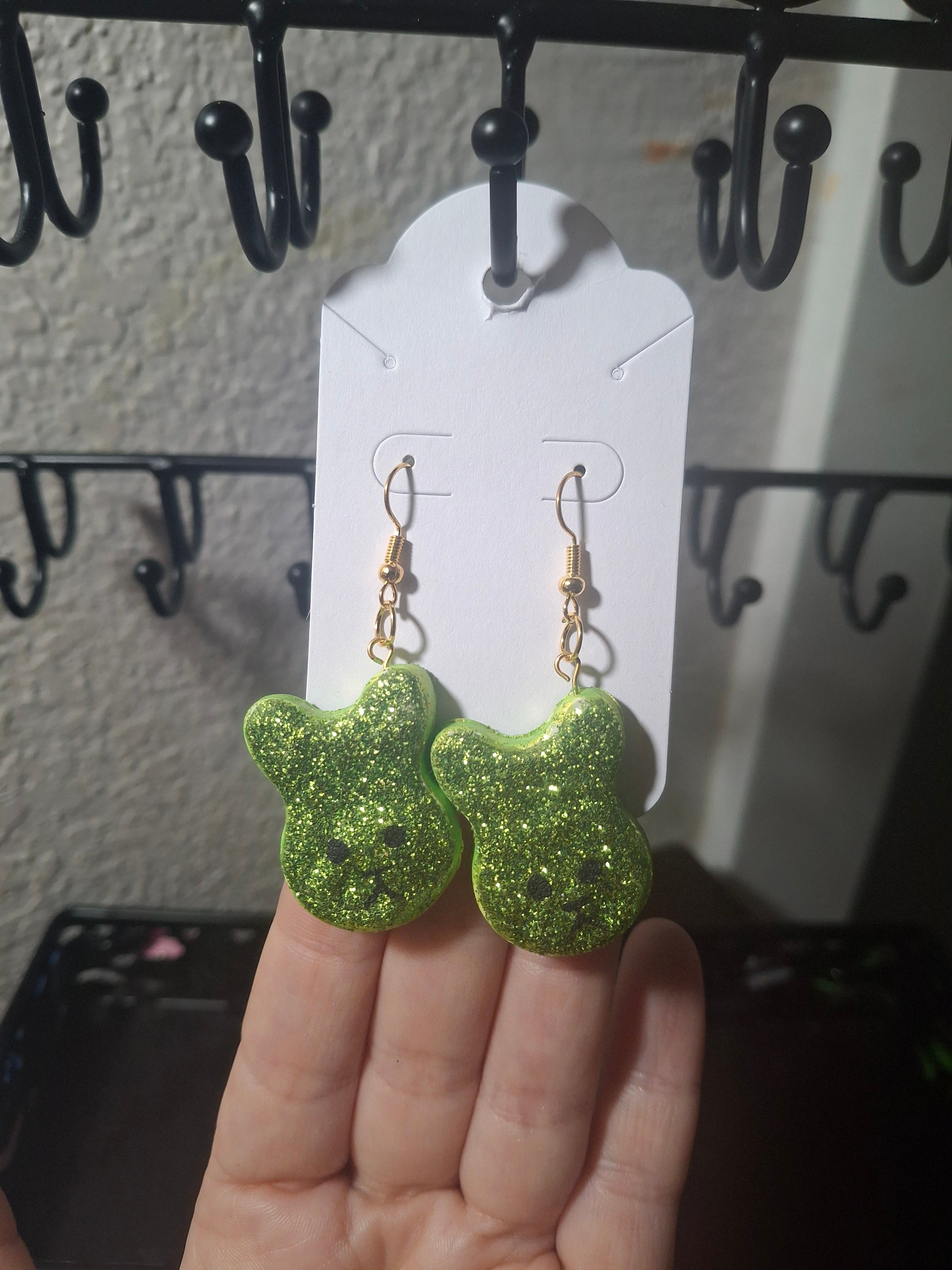 Green Glitter Bunny Earrings