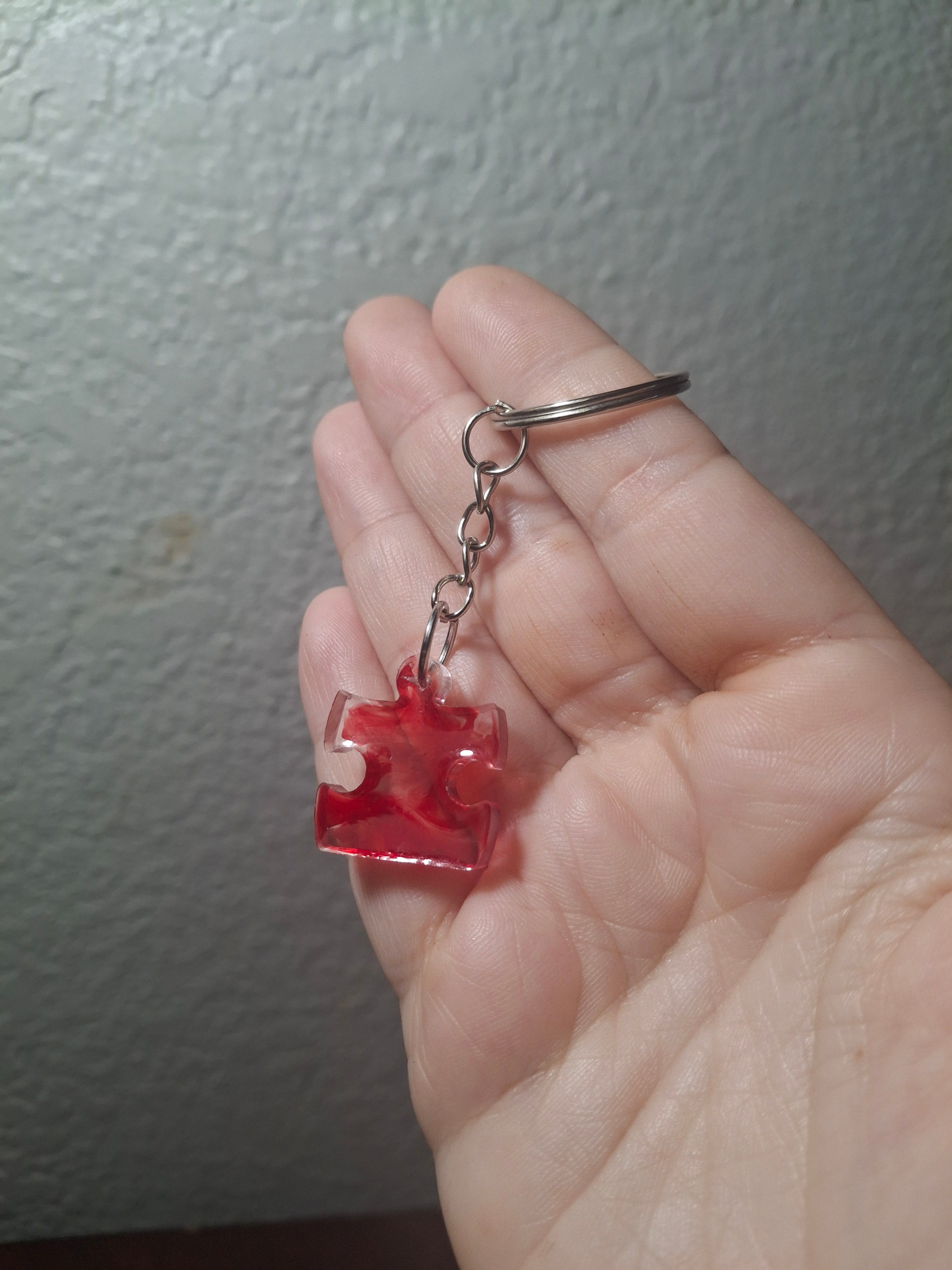 Red Resin Autism Awareness Puzzle Piece keychain