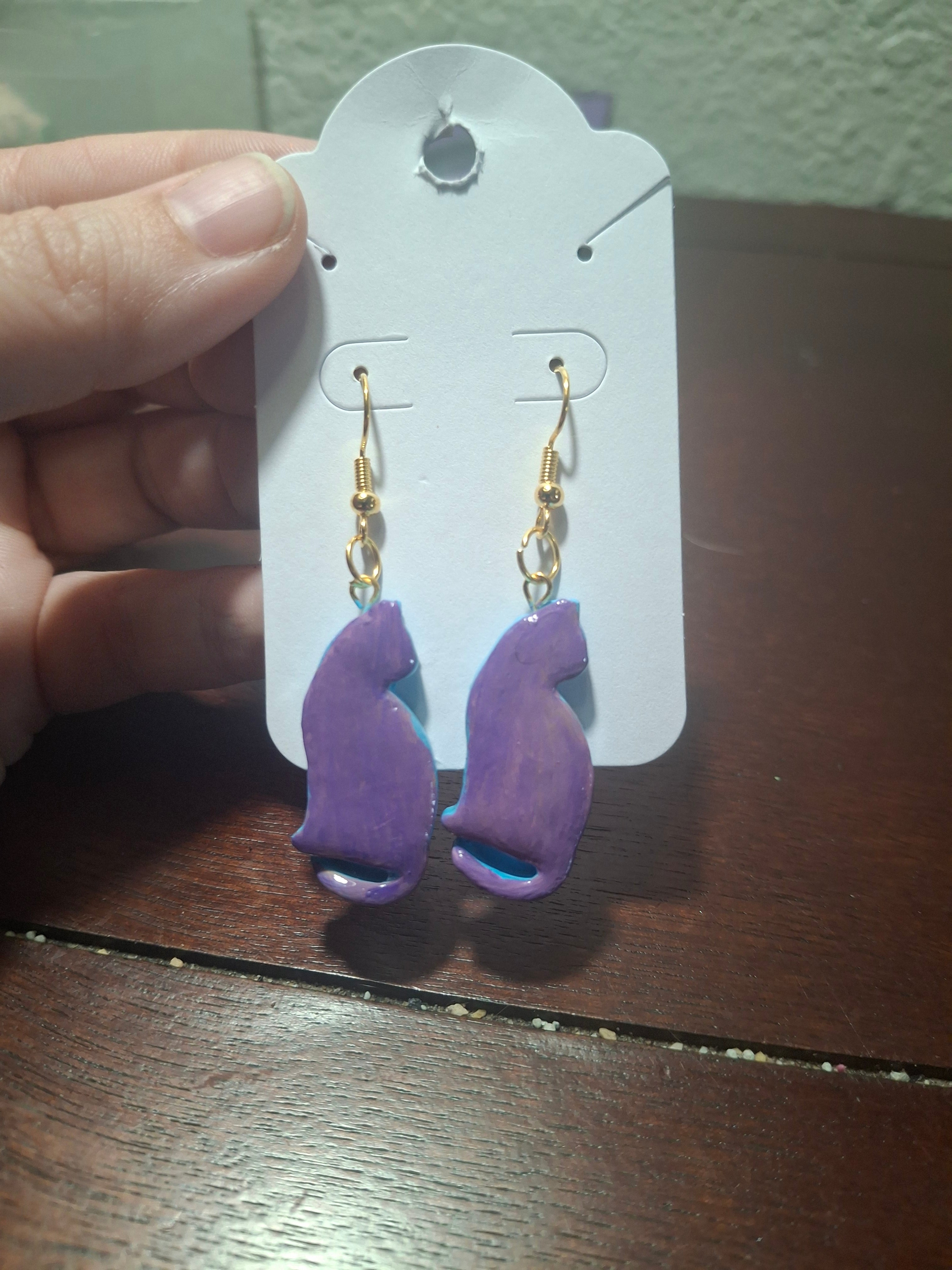 Blue/Purple cat earrings
